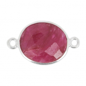 Distanziatore pietra sfaccettata 2 anelli 11x13mm castone Argento 925 / Ruby dipinto x1