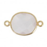 Distanziatore 2 anelli 11x13mm castone Argento 925 Placcato oro / Quarzo rosa  x1