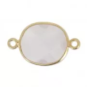 Distanziatore 2 anelli 11x13mm castone Argento 925 Placcato oro / Quarzo rosa  x1