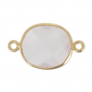 Distanziatore 2 anelli 11x13mm castone Argento 925 Placcato oro / Quarzo rosa  x1