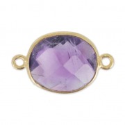 Distanziatore 2 anelli 11x13mm castone Argento 925 Placcato oro / Ametista x1