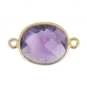 Distanziatore 2 anelli 11x13mm castone Argento 925 Placcato oro / Ametista x1