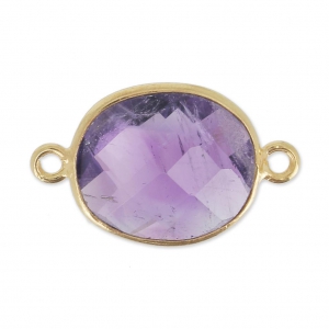 Distanziatore 2 anelli 11x13mm castone Argento 925 Placcato oro / Ametista x1