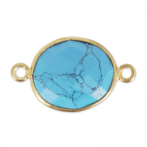 Distanziatore 2 anelli 11x13mm castone Argento 925 Placcato oro / Turchese x1