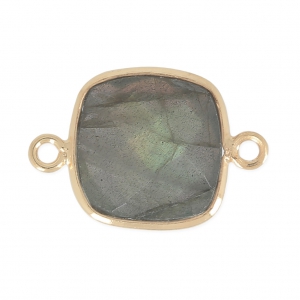 Distanziatore 2 anelli 11mm castone Argento 925 Placcato oro/ Labradorite x1