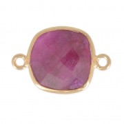 Distanziatore 2 anelli 11mm castone Argento 925 Placcato oro / Ruby dipinto x1