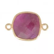 Distanziatore 2 anelli 11mm castone Argento 925 Placcato oro / Ruby dipinto x1