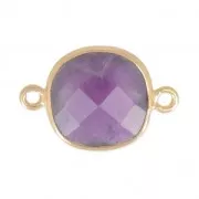 Distanziatore 2 anelli 11mm castone Argento 925 Placcato oro / Ametista x1