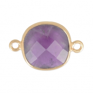 Distanziatore 2 anelli 11mm castone Argento 925 Placcato oro / Ametista x1