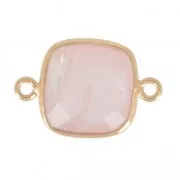 Distanziatore 2 anelli 11mm castone Argento 925 Placcato oro / Quarzo rosa x1