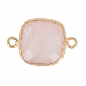 Distanziatore 2 anelli 11mm castone Argento 925 Placcato oro / Quarzo rosa x1