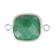 Distanziatore pietra sfaccettata 2 anelli 1 castone Argento 925/ Smeraldo tinto x1|raw }}