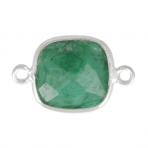 Distanziatore pietra sfaccettata 2 anelli 1 castone Argento 925/ Smeraldo tinto x1