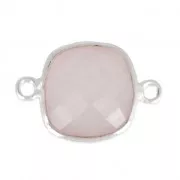 Distanziatore pietra sfaccettata 2 anelli 11m castone Argento 925 / Quarzo rosa x1