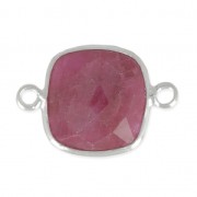 Distanziatore pietra sfaccettata 2 anelli 11mm castone Argento 925/ Ruby tinto x1|raw }}