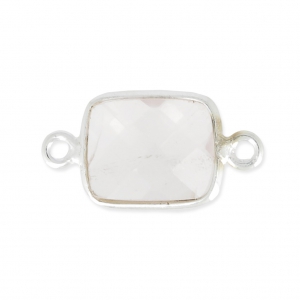 Distanziatore rettangolo 2 anelli 10x8mm castone Argento 925/Quarzo rosa x1