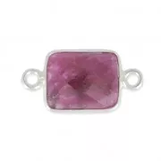 Distanziatore rettangolo 2 anelli 10x8mm castone Argento 925 / Ruby tinto x1