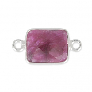 Distanziatore rettangolo 2 anelli 10x8mm castone Argento 925 / Ruby tinto x1