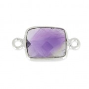 Distanziatore rettangolo 2 anelli 10x8mm castone Argento 925 / Ametista x1|raw }}