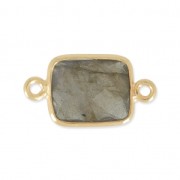 Distanziatore rettangolo 2 anelli 10x8mm Argento 925 Placcato oro / Labradorite x1|raw }}