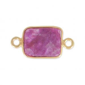 Distanziatore rettangolo 2 anelli 10x8mm Argento 925 Placcato oro / Ruby tinto x1