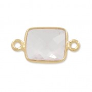 Distanziatore rettangolo 2 anelli 10x8mm Argento 925 Placcato oro / Quarzo rosa x1