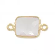 Distanziatore rettangolo 2 anelli 10x8mm Argento 925 Placcato oro / Quarzo rosa x1