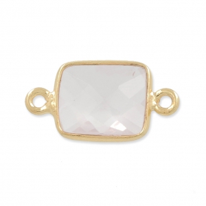 Distanziatore rettangolo 2 anelli 10x8mm Argento 925 Placcato oro / Quarzo rosa x1