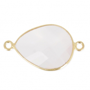 Distanziatore 2 anelli castone Argento 925 Placcato oro / Quarzo rosa x1