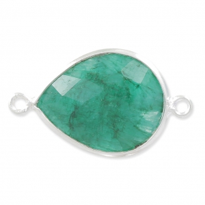 Distanziatore pietra sfaccettata 2 anelli 13 x 17mm castone Argento 925/Dyed Emeraldx1