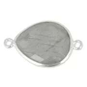 Distanziatore pietra sfaccettata 2 anelli 13 x 17mm castone Argento 925/Labradorite x1