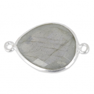 Distanziatore pietra sfaccettata 2 anelli 13 x 17mm castone Argento 925/Labradorite x1