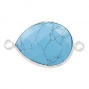 Distanziatore pietra sfaccettata 2 anelli 13 x 17mm castone Argento 925/ imitazione Turchesex1