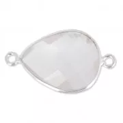 Distanziatore pietra sfaccettata 2 anelli 13x17mm castone Argento 925/ Quartz rosex1