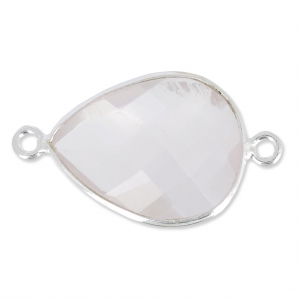 Distanziatore pietra sfaccettata 2 anelli 13x17mm castone Argento 925/ Quartz rosex1