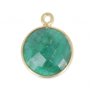Pendente  12mm castone Argento 925 Placcato oro/Dyed Emerald