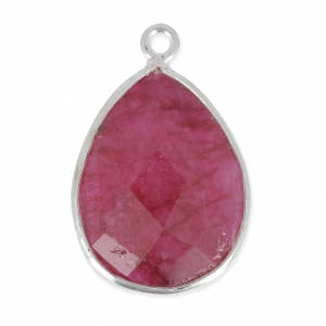 Pendente  goccia 13x17mm castone Argento 925 / Dyed Ruby