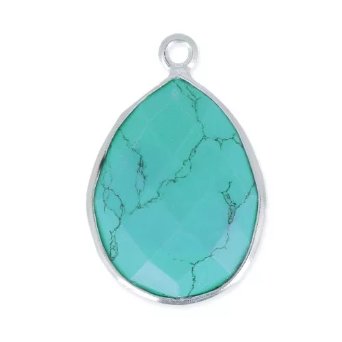 Pendente goccia 13x17mm castone Argento 925 / imitazione Turchese x1