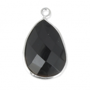 Pendente goccia 13x17mm castone Argento 925 / Black Onyx x1