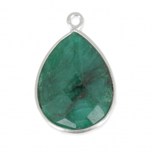 Pendente  goccia 13x17mm castone Argento 925 /Dyed Emerald x1