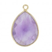 Pendente  goccia 13x17mm castone Argento 925 Placcato Oro / Ametista x1
