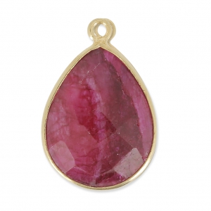 Pendente goccia 13x17mm castone Argento 925 Placcato oro / Dyed Ruby