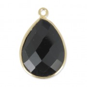 Pendente  goccia 13x17mm castone Argento 925 Placcato oro / Black Onyx x1