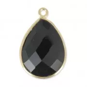 Pendente goccia 13x17mm castone Argento 925 Placcato oro / Black Onyx x1
