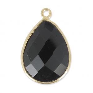 Pendente goccia 13x17mm castone Argento 925 Placcato oro / Black Onyx x1
