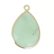 Pendente  goccia 13x17mm castone Argento 925 Placcato oro/ Chrysoprase  x1