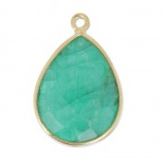 Pendente  goccia 13x17mm castone Argento 925 Placcato oro /Dyed Emerald x1|raw }}