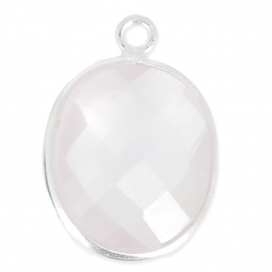 Pendente  11 x 13 mm castone Argento 925 / Quarzo rosa x1