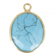 Pendente 11 x 13 mm castone Argento 925 Plaqué Or / imitazione Turchese x1