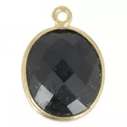Pendente ovale 11x13 mm castone Argento 925 Placcato oro/ Black Onyx x1